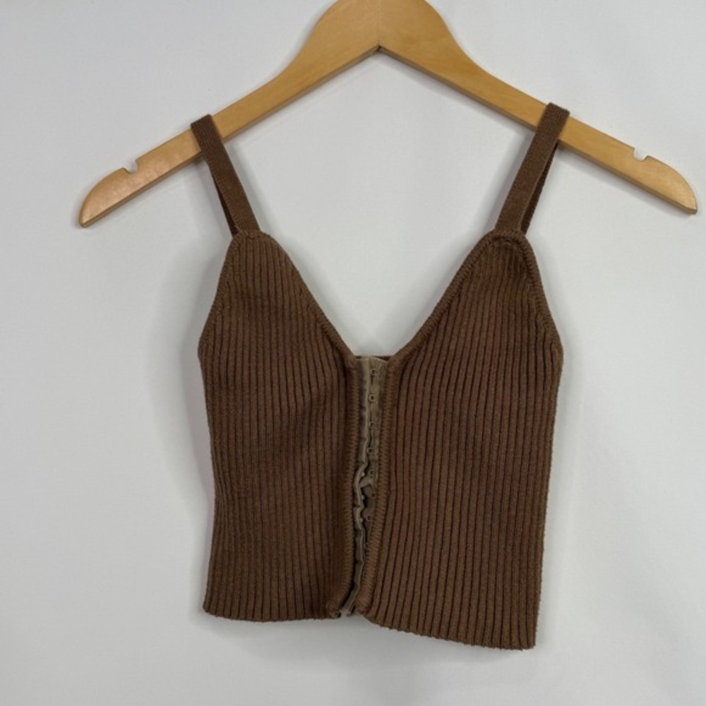 Mable Brown Ribbed Knit Hook and Eye Corset Crop‎ Top Small - Picture 2 of 6